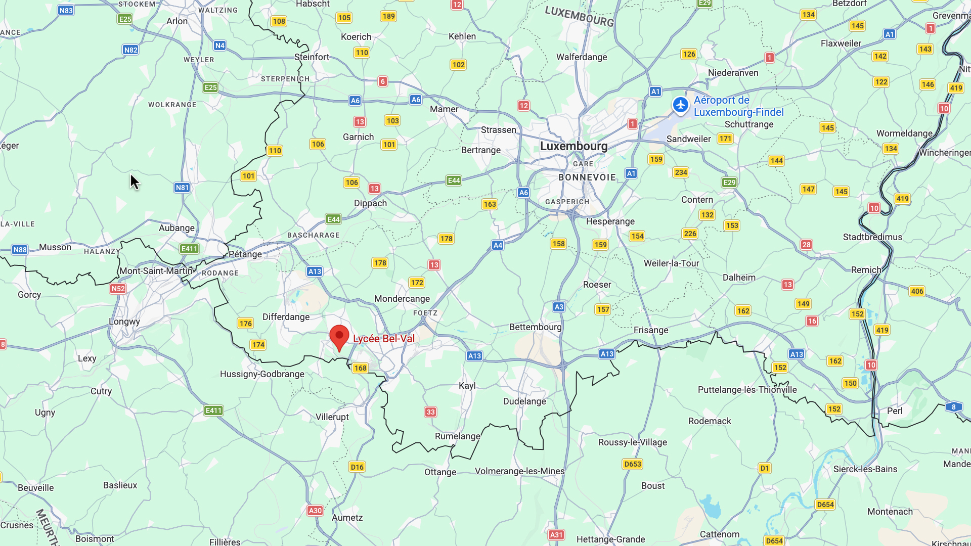 Map - Lycée Bel-Val, starting point of the Red Rock Challenge